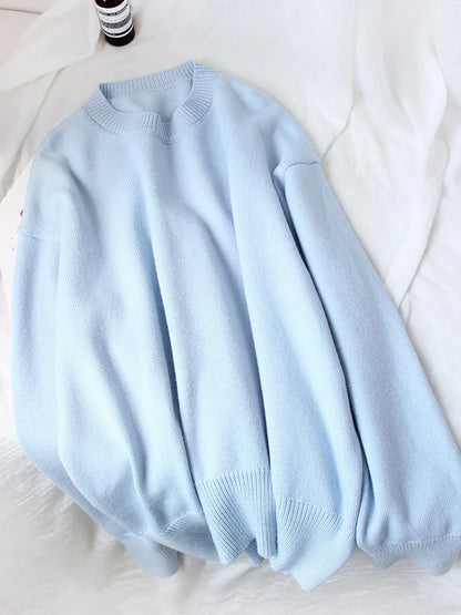 Light Blue Oversized Sweaters For Women 2024 Trend White Loose Sweater Casual Autumn Winter Warm Thick Knit Sweater Women Jumper