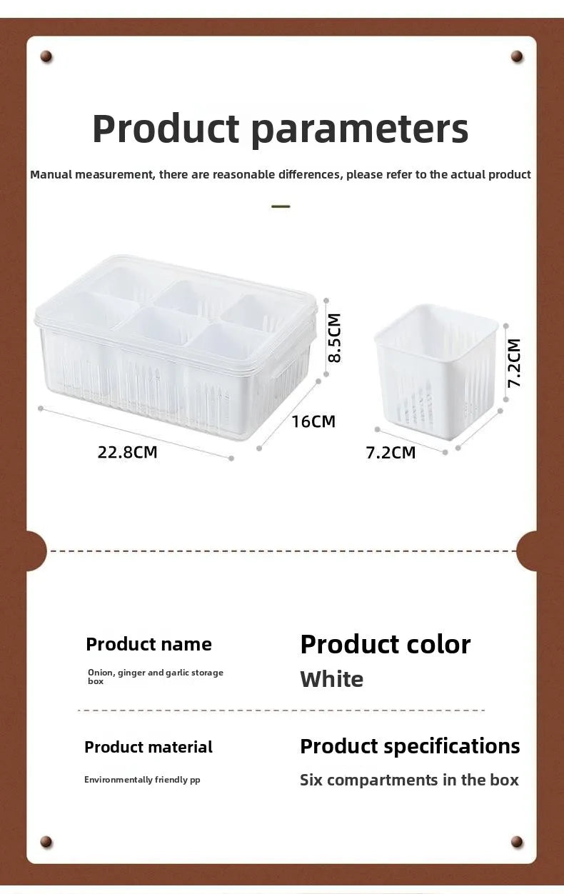 Six Grid Refrigerator Crisper Storage Containers Fridge Fresh Vegetable Fruit Boxes Drain Basket Kitchen Organizer Tools