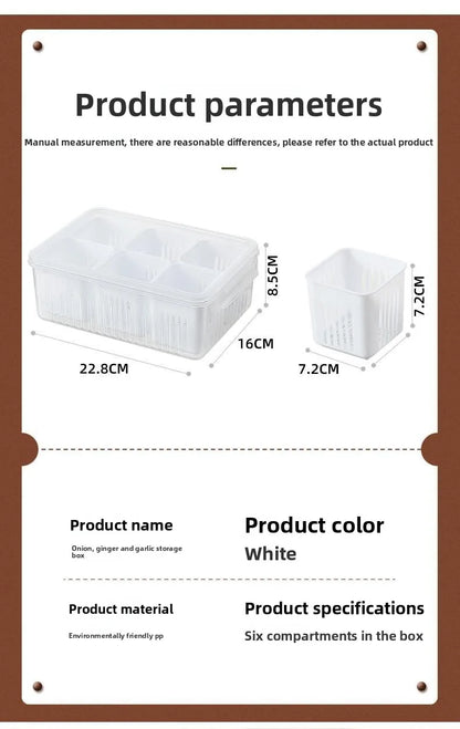 Six Grid Refrigerator Crisper Storage Containers Fridge Fresh Vegetable Fruit Boxes Drain Basket Kitchen Organizer Tools