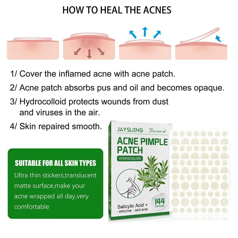 144pcs Acne Pimple Patches Translucent Matte Hydrocolloid Salicylic Acid Tea Tree Oil For Inflamed Acne Improve Whiteheads