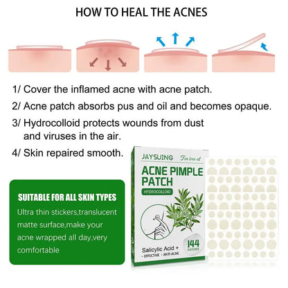 144pcs Acne Pimple Patches Translucent Matte Hydrocolloid Salicylic Acid Tea Tree Oil For Inflamed Acne Improve Whiteheads
