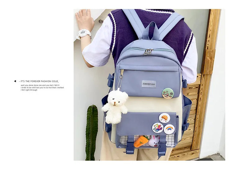 New Large-Capacity Primary School Junior High School Students Shoulders Backpack High School Five Sets of Multi-Compartment Fash