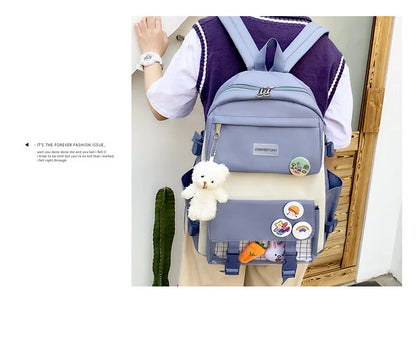 New Large-Capacity Primary School Junior High School Students Shoulders Backpack High School Five Sets of Multi-Compartment Fash