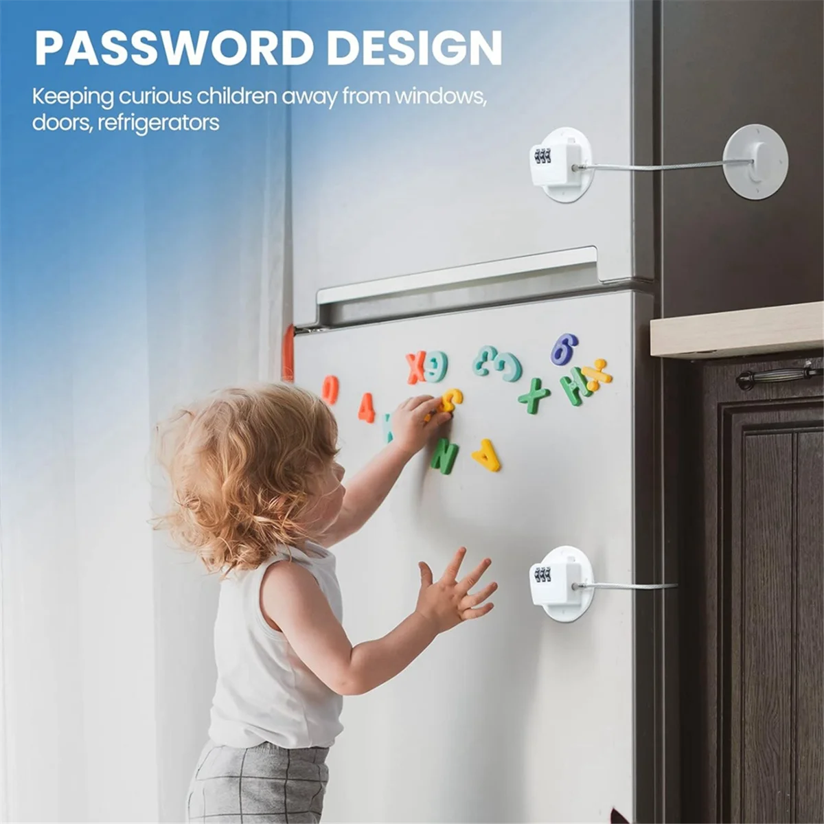 A36T-6 Pcs Cabinet Locks With Combination Fridge Lock Combo Child Safety Combination Lock With 6 Screwdrivers (White) Easy Insta