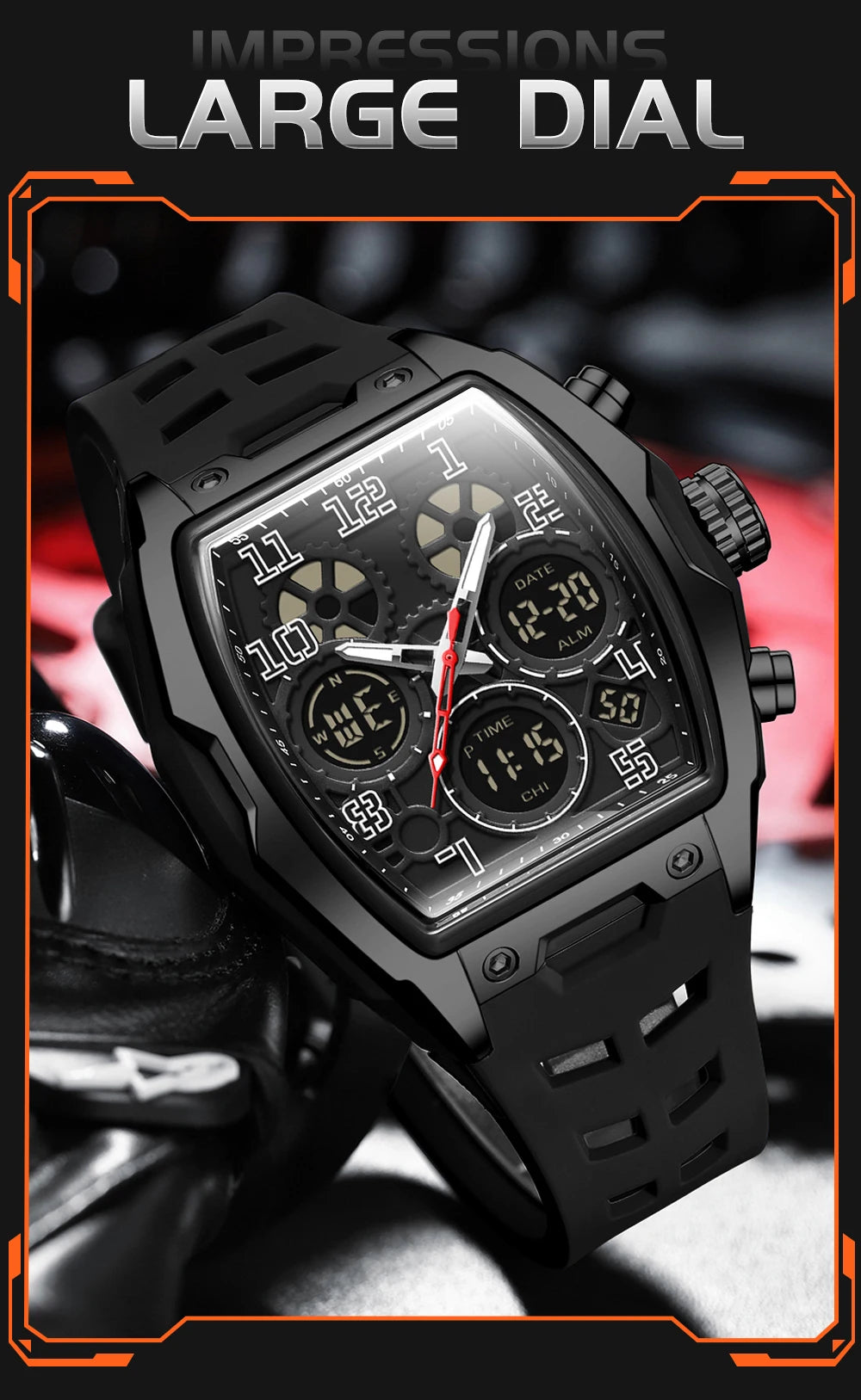 SADNA 6266 Popular Student Watch Wine Barrel Curved Mirror Alarm Clock Timer Waterproof Student Electronic Watch 2025