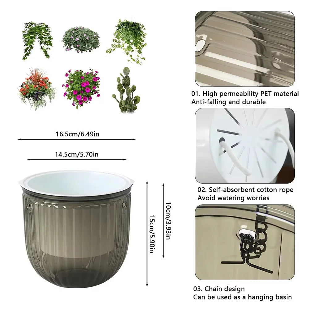 Flowerpot Self Absorbing Water Hanging 2Pcs Planter Thickened Premium Planter Hydroponic Soil Cultivation Lazy Flower Pot Garden