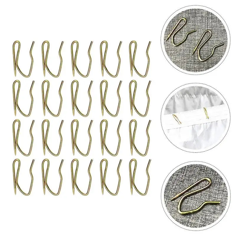 50pcs Metal Curtain Hooks for Drapes- Shaped Drapery Hook for Window Curtain Door Curtain Shower Curtain Golden