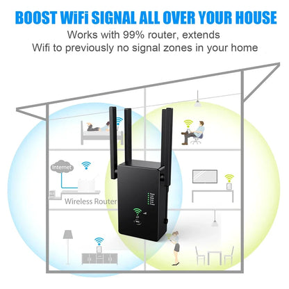 WiFi Booster 1200M Wifi Repeater 5GHz Wireless Router 2.4Ghz Access Point Long Signal Amplifier Range Extender for Home Office