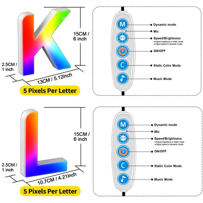 Smart LED Letters Lights Alphabet Light Decorative Name Letter Number Lamp Night Light USB MeRGBW App Music Sync Logo Game Home
