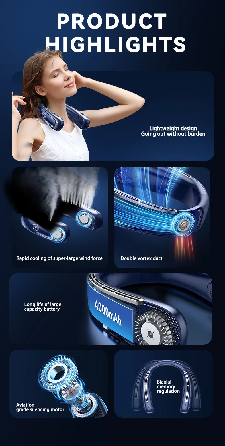 Xiaomi Portable Neck Fan Smart Digital Display Power Ventilador Rechargeable Outdoor Bladeless Silent Electric Neck Fan Cooler