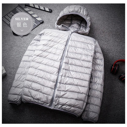 Mens Coat Autumn Winter Ultralight Thin Down Jacket 90% White Duck Down Hooded Jackets Warm Coat Parka Men Portable Outwear 2024