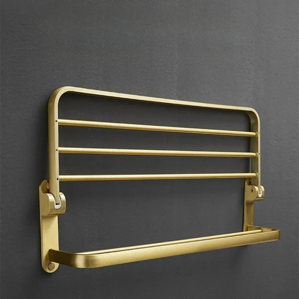 Bathroom Accessories Brushed Gold Space Aluminum Towel Rack Shelf European Hardware Pendant Set Storage Bar Paper Holders