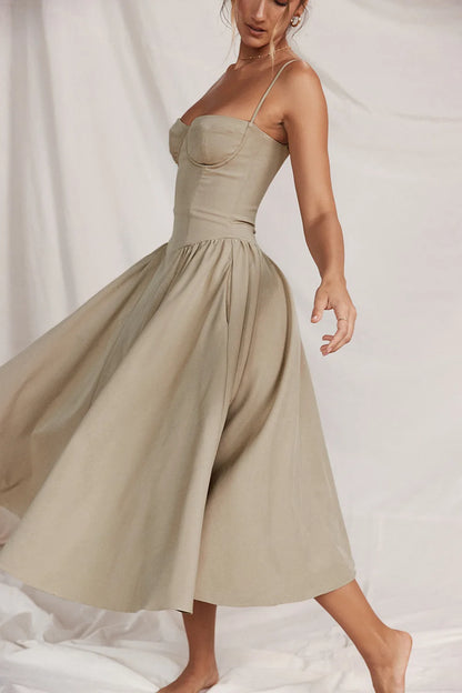 Spring Summer New Women's Clothing Solid Color Strap French Retro Dress Sleeveless Long Maxi Dresses