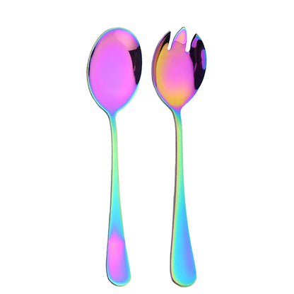 2Pcs Gold Salad Spoon Fork Stainless Steel Salad Server European Style Salad Cutlery Set Kitchen Tool Accessories