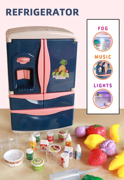Refridge Simulation Toys For Kids, With Fog, Music & Lights, Kitchens Refrigerator Play Set For Children, Indoor Game, For Boys