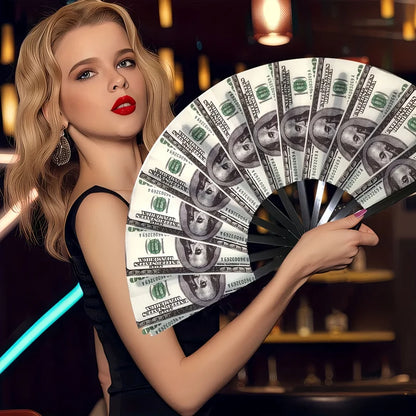 Unique Folding Fan with Dollar Print, Highly Personalised Handheld Fan. Suitable for Parties, Weddings, Club Events