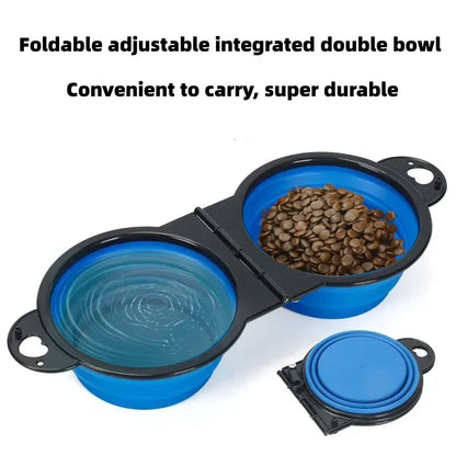 Folding Portable Silicone Dog Feeder Bowl 2 In 1 Pet Dispenser Outdoor Travel Dog Cat with Carabiner Bottle Food Water Container