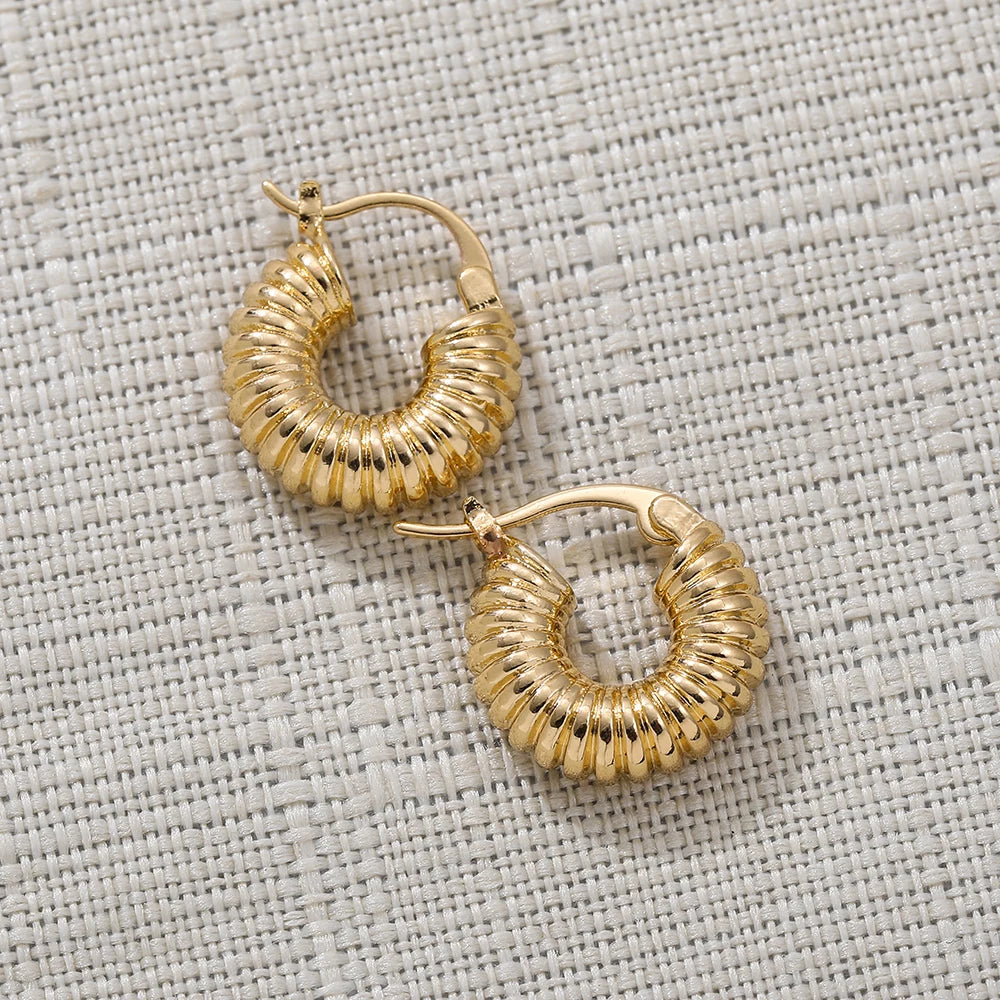 Punk Gold plated Chunky Irregular Hammered Hoop Earrings for Women Minimalist Geometric Twisted Polished Ear Ring Huggie Hoops