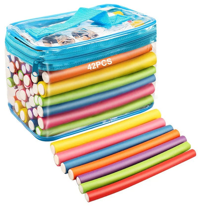 42-Pack Flexible Hair Curling Rod Hair Curler Makers Soft Foam Bendy Twist Curls Flexi Rollers Styling Tools Hair Roller No Heat