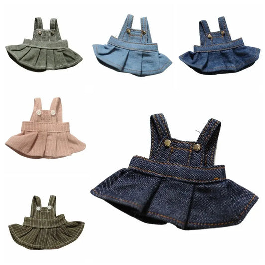 Ob11 Doll Clothes Fashion Denim Suspenders Skirt Casual Wears For 12cm Dolls DIY Doll Clothes Accessories Toys