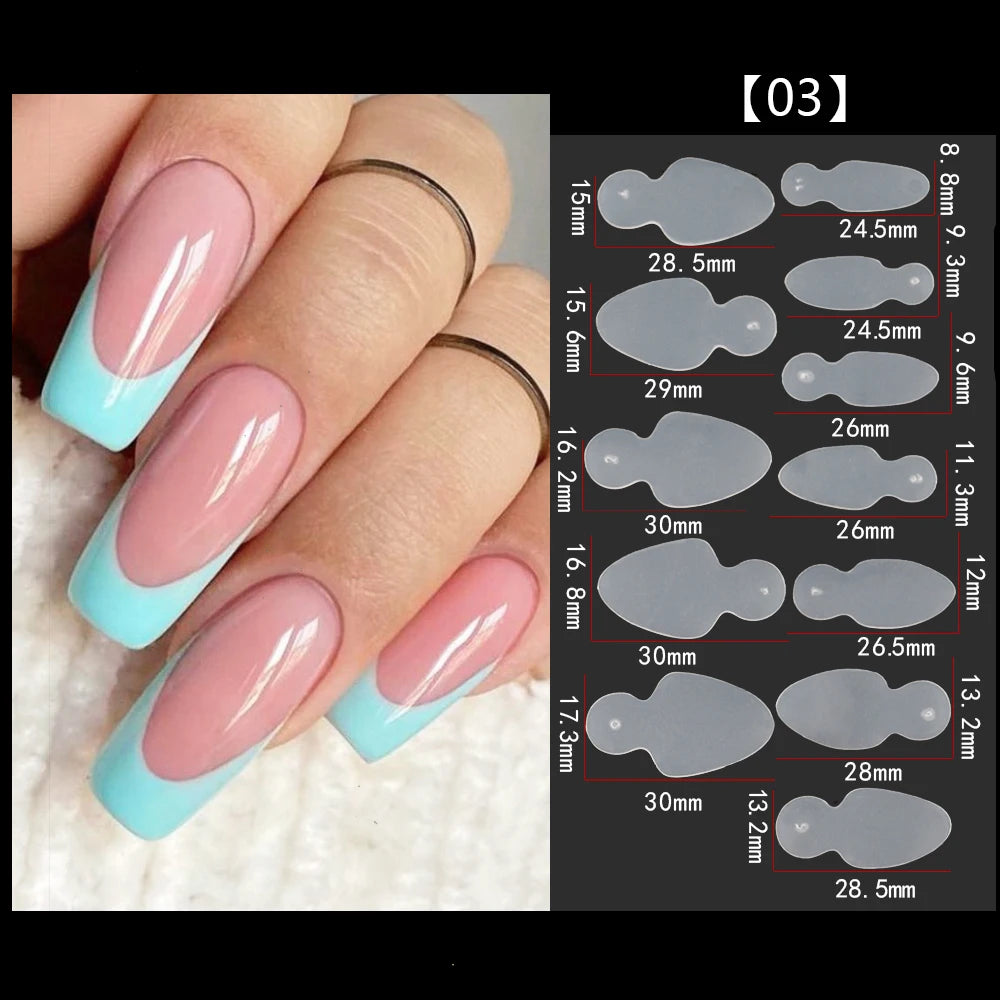12/60pcs Reusable Soft Silicone Pads Stencil French Forma Sticker for Poly Nail Gel Duet System Dual Form for French Manicure &^