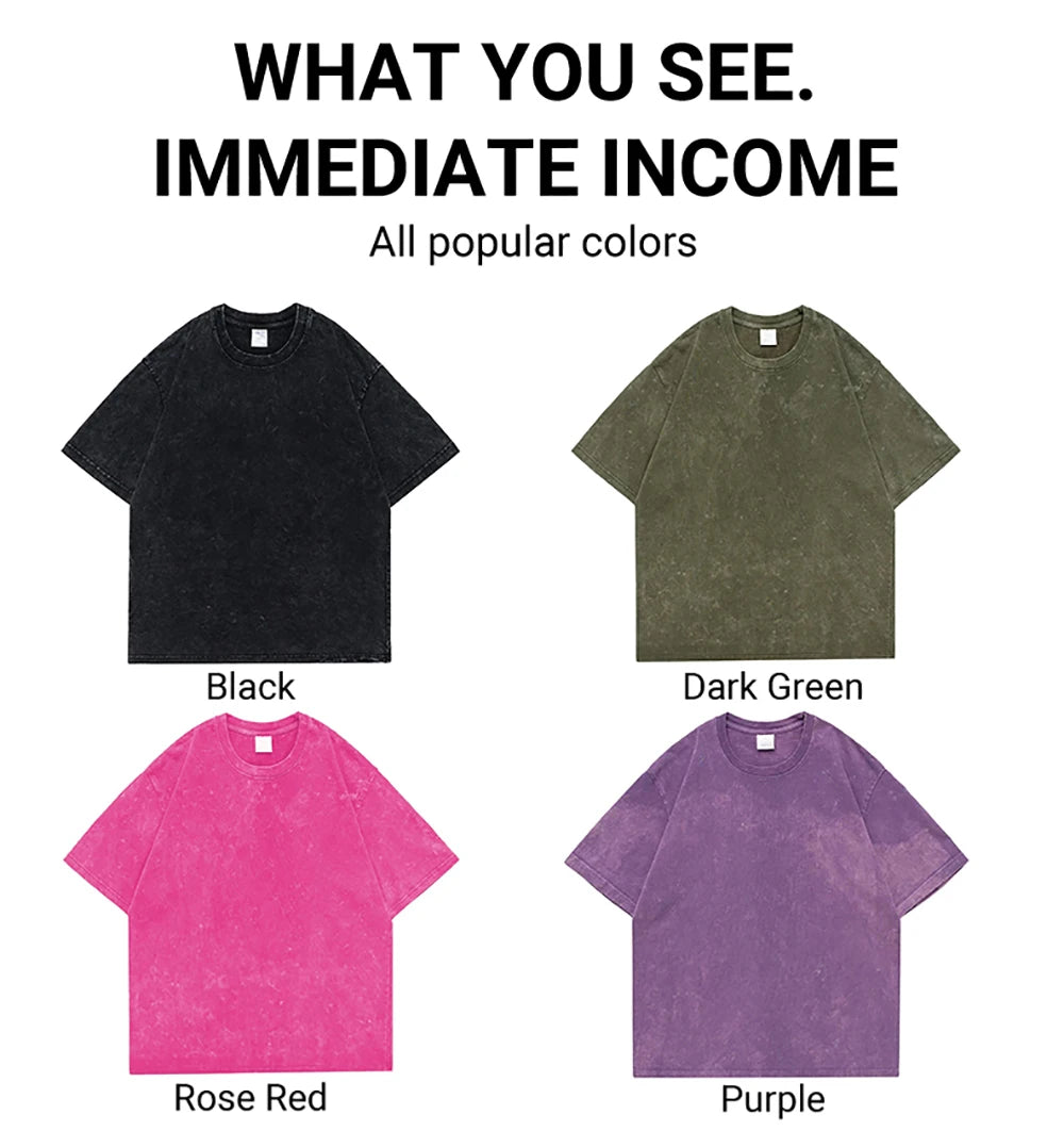 Vintage Water Washing T Shirts Wow Wow Fun Black Cat Tops Casual Hip Hop Short Sleeve Men Women Clothing Cotton Couple Tops