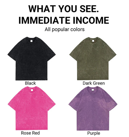 Vintage Water Washing T Shirts Wow Wow Fun Black Cat Tops Casual Hip Hop Short Sleeve Men Women Clothing Cotton Couple Tops