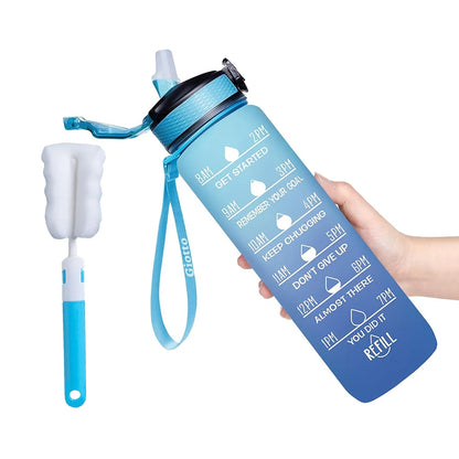 1L Water Bottle With Straw 32oz Water Bottle With Time Marker Motivational Tritan, Bpa Free Leak Proof Water Cup with Brush