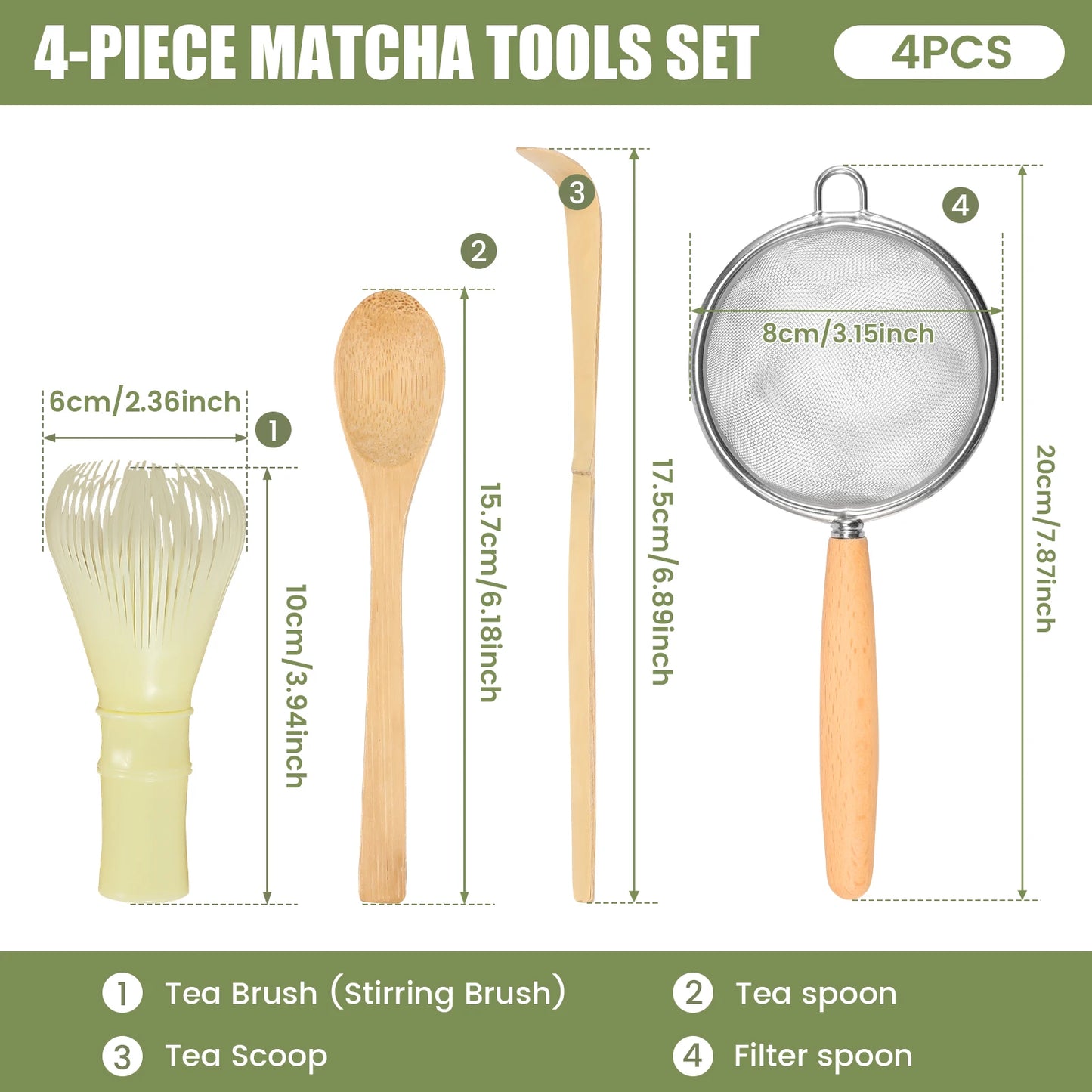 4Pcs Japanese Matcha Tea Set for Beginners Matcha Making Starter Kit with Matcha Whisk Tea Scoop Reusable Bamboo Matcha Whisk