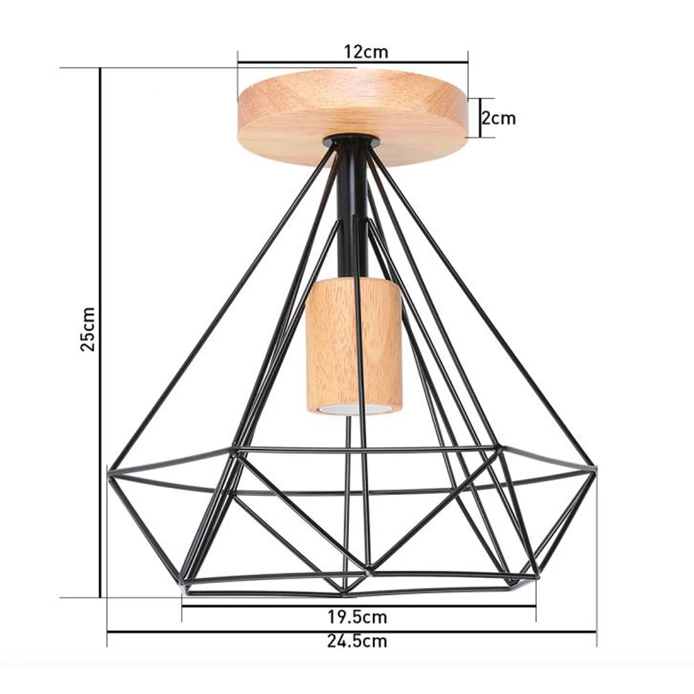 LED E27 Ceiling Lights Vintage Industrial Wood Ceiling Lamp for Kitchen Living Room Bar Restaurant Wire Cage Lampshade Lighting