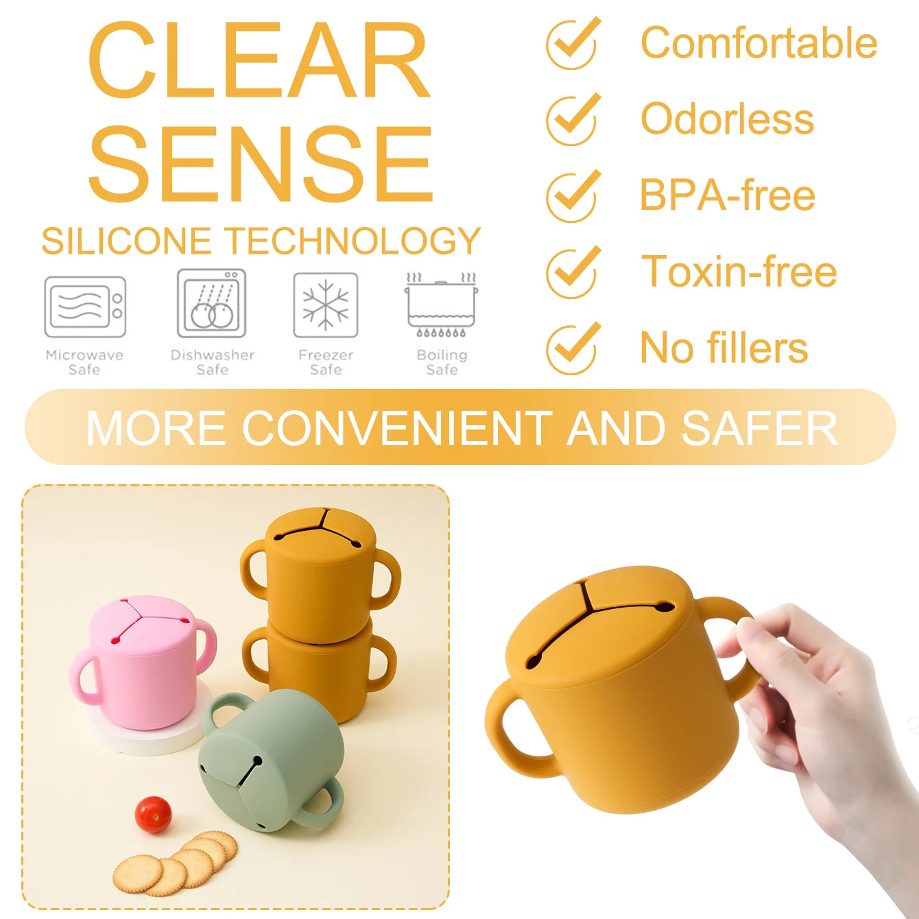 1PCS Baby Silicone Double Handle Snack Cup BPA Free Portable Feeding Food Baby Snack Container Baby Snack Box Cup Baby Stuff