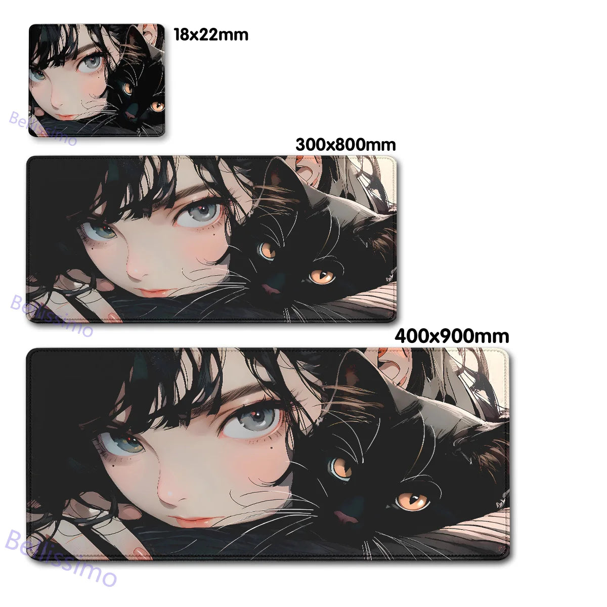 Black Cat and Girl Fast Keyboard pad lock-edge Extended teclado mousepad kawaii Purple Office desktop protection mouse pad XXL