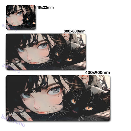 Black Cat and Girl Fast Keyboard pad lock-edge Extended teclado mousepad kawaii Purple Office desktop protection mouse pad XXL