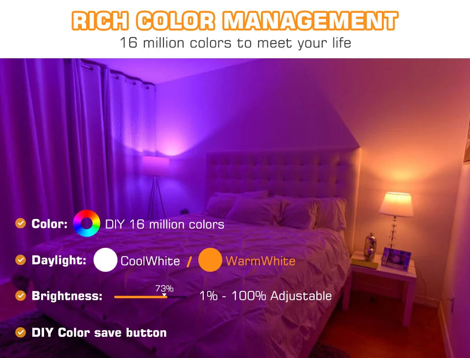 LED Smart Light Bulb, Color Changing Alexa Light, RGB Smart Lamp That Work With Alexa, E27 B22 Base,16 Million Colors,Dimmable