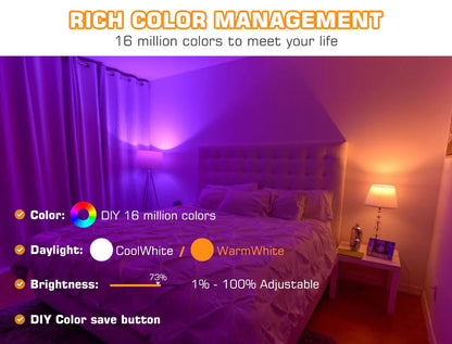 LED Smart Light Bulb, Color Changing Alexa Light, RGB Smart Lamp That Work With Alexa, E27 B22 Base,16 Million Colors,Dimmable