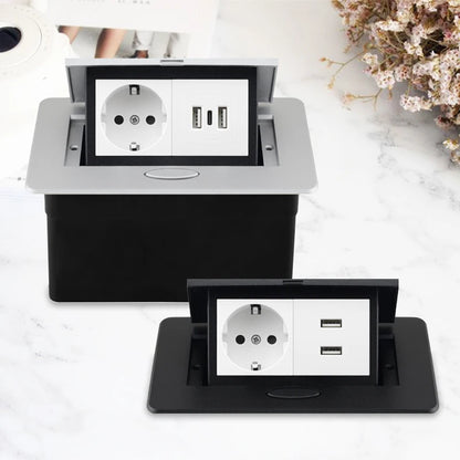 220V Desktop Power Socket Pop-up Hidden Socket EU Socket Built-in Socket With Dual USB Interface And type-C Interface