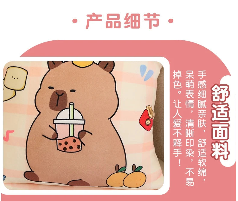 A Plushies Bag Pudding Toys Puff Balls Mini Cute Stuffed Animal Capybara Doll Removable Set Plush Pillow Snack Cushion Kids Gift