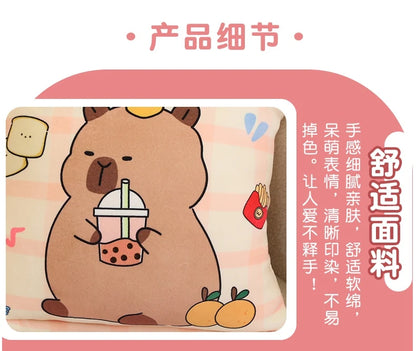 A Plushies Bag Pudding Toys Puff Balls Mini Cute Stuffed Animal Capybara Doll Removable Set Plush Pillow Snack Cushion Kids Gift