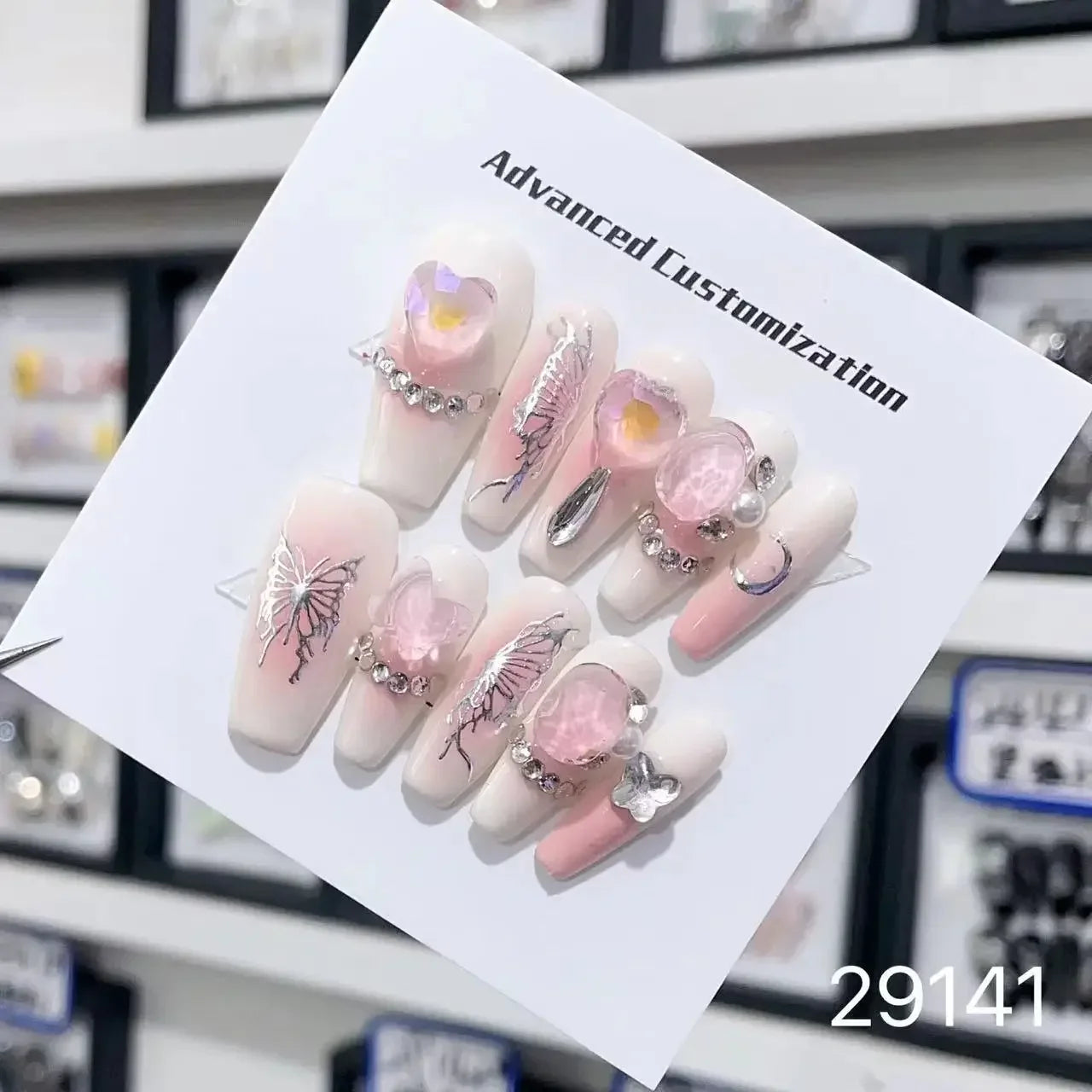 10Pcs Short Press On Nails y2k Star Rhinestone Design Handmade Press On nails Luxury With Design Full Cover Removable Fake Nails