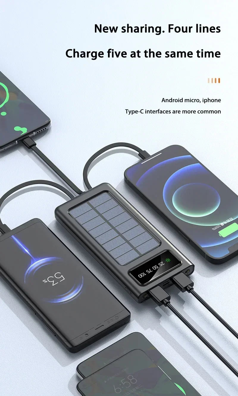 Solar Power Bank Large Capacity Spare Battery Fast Charging Portable Power Banks 20000mAh Auxiliary Batteries Outdoor