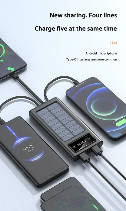 Solar Power Bank Large Capacity Spare Battery Fast Charging Portable Power Banks 20000mAh Auxiliary Batteries Outdoor