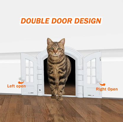 French Cat Door French Pet Free Entry and Exit Double Door ABS Cat Door Dog Door Hole with Door Curtain Cat Door