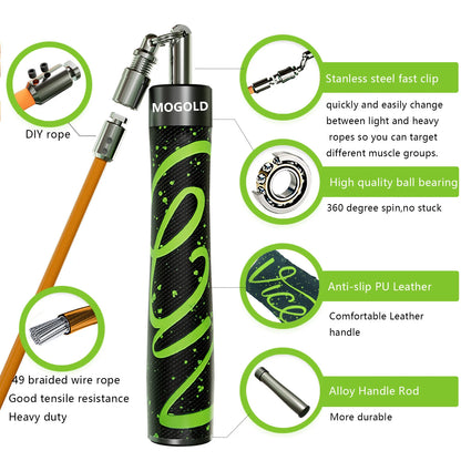 MOGOLD Ergonomic Jump Rope | Non-Slip Handle + Interchangeable Ropes | Pro-Training Essential