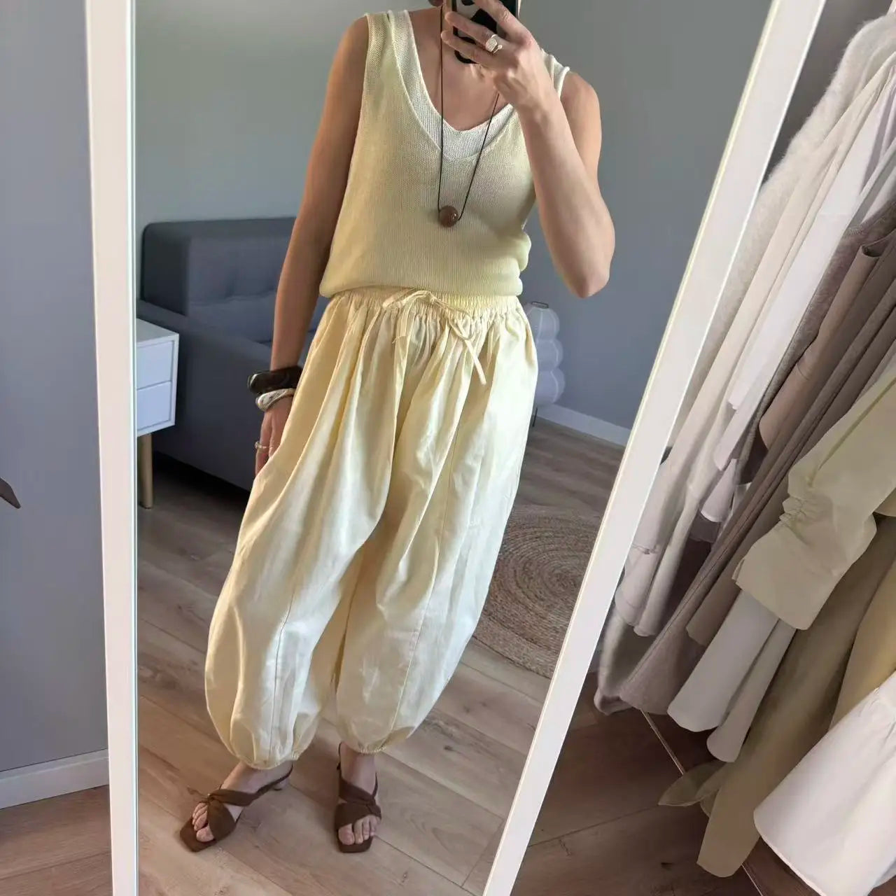 2025 Summer Trendy Linen Cotton Palazzo pants Women Bloomers Trousers