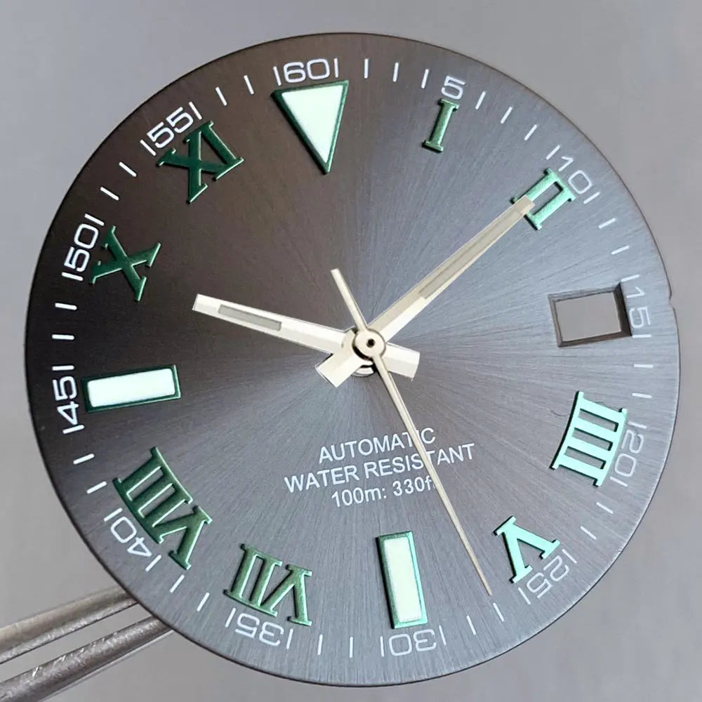 Grey Silver Sunburst 29mm Watch Dial fit NH35 NH35A NH36A Silver/Gold/Rose Gold/Green Roman Numerals Index Hand Set Watch Parts