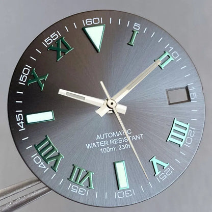 Grey Silver Sunburst 29mm Watch Dial fit NH35 NH35A NH36A Silver/Gold/Rose Gold/Green Roman Numerals Index Hand Set Watch Parts