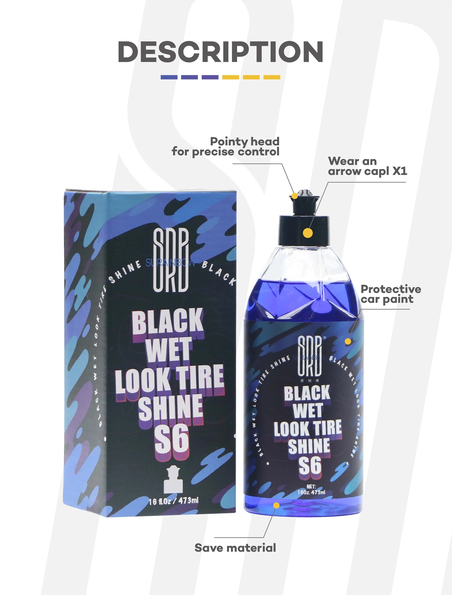 Black Wet Look Tire Shine Dressing -Automotive Clear Coat Tire Dressing Spray for Glossy Wet Tire Look, Vinyl & Plastic, with UV