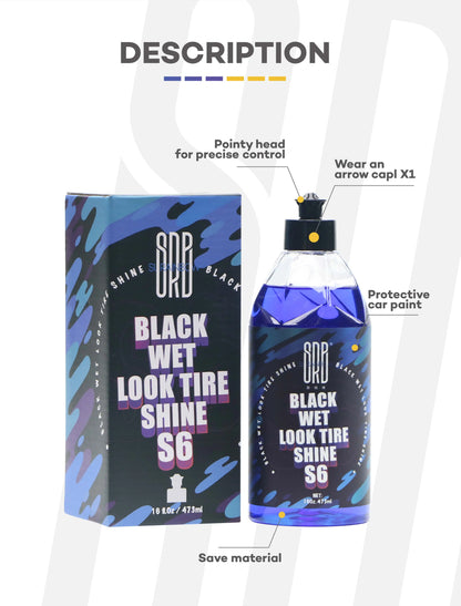 Black Wet Look Tire Shine Dressing -Automotive Clear Coat Tire Dressing Spray for Glossy Wet Tire Look, Vinyl & Plastic, with UV