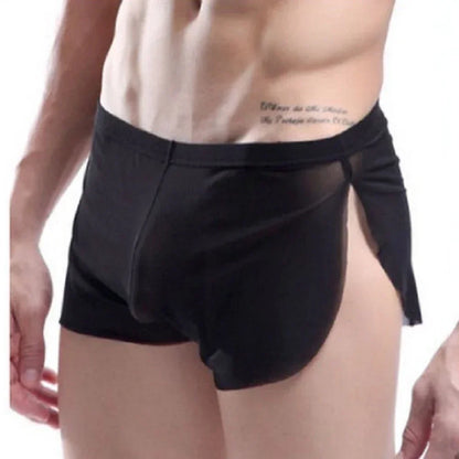 Mens Sexy Underwear Wet Look Lingerie Breathable Pouch Boxer Shorts Side Split Trunks Quick Dry Underpants Ultra Thin Panties