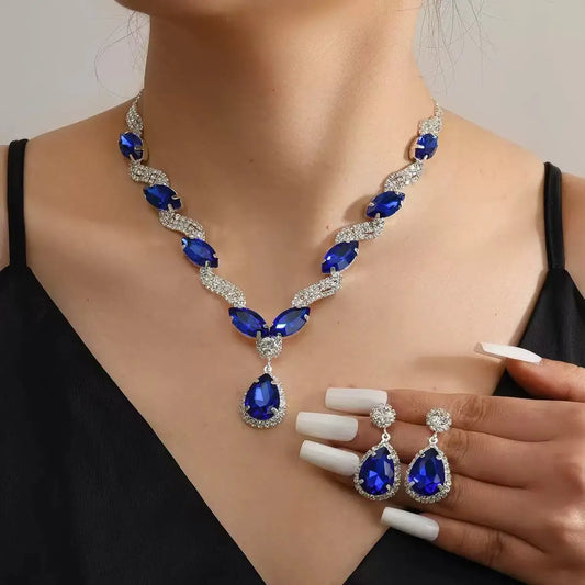 European and American 2-piece Bridal Jewelry Necklace Earrings Jewelry Set Banquet Dress Set Chain Fashion Versatile Accessories